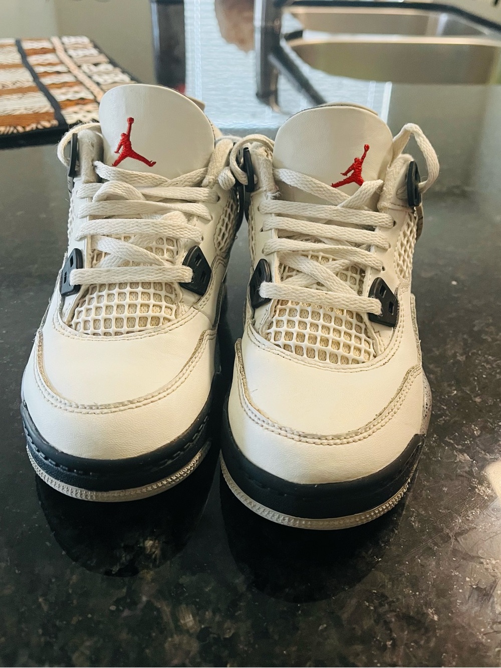 Jordan Kids White Leather Sneakers with Red Jumpman and Black Accents